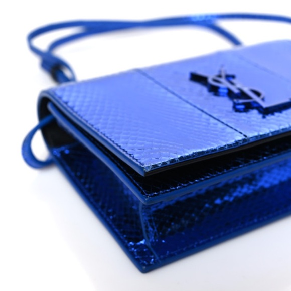 YSL crossbody Metallic Ayers Monogram Toy Kate Strap Wallet Blue Black - Picture 6 of 6